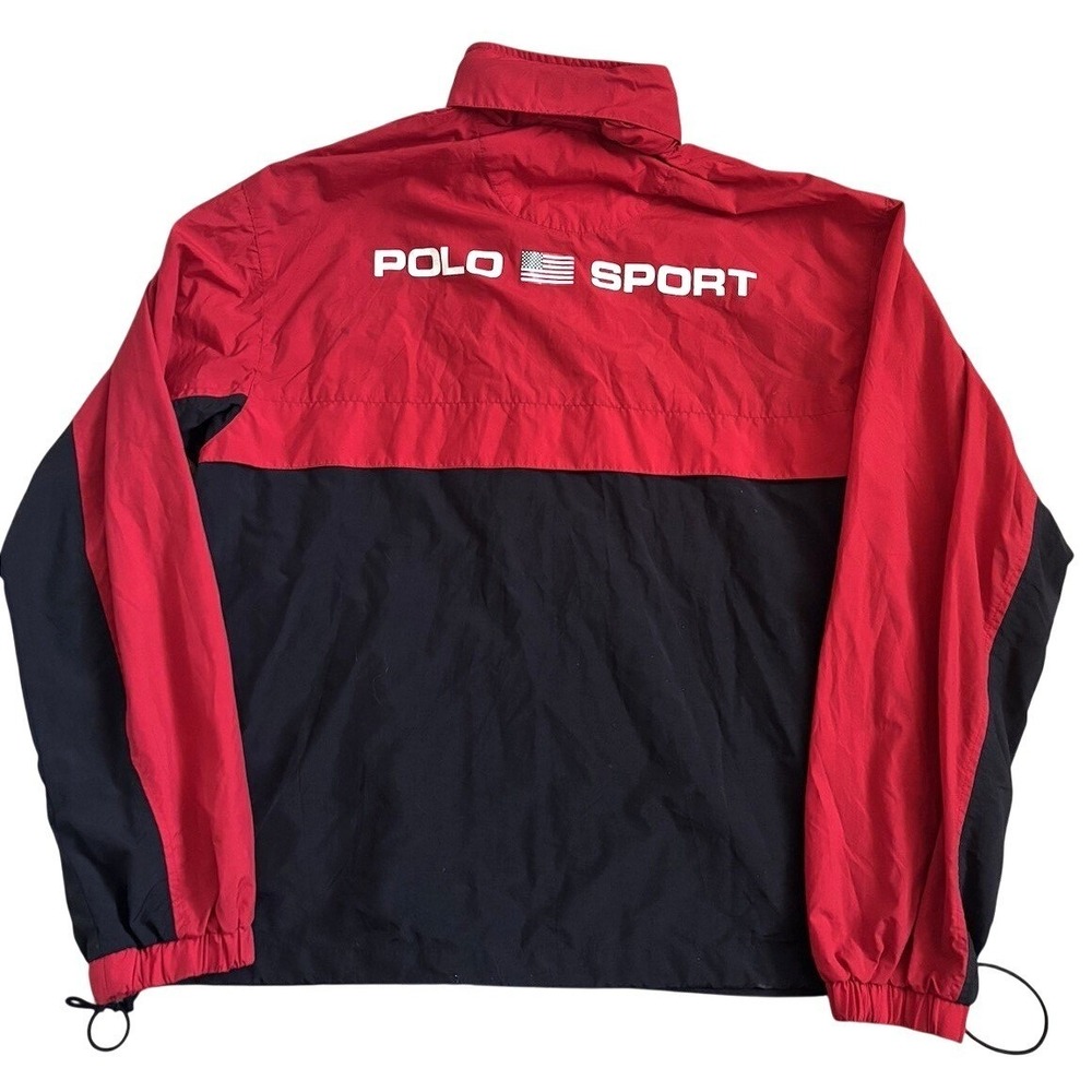 Vtg 90s Polo Sport Ralph Lauren Oversized Nylon Windbreaker Men L Red USA Flag